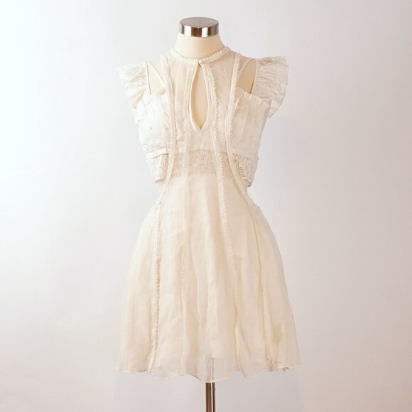 Free People Anna Twofer Lace Sheer Ruffles Crochet Overlay Mini Dress - Small - Picture 1 of 10
